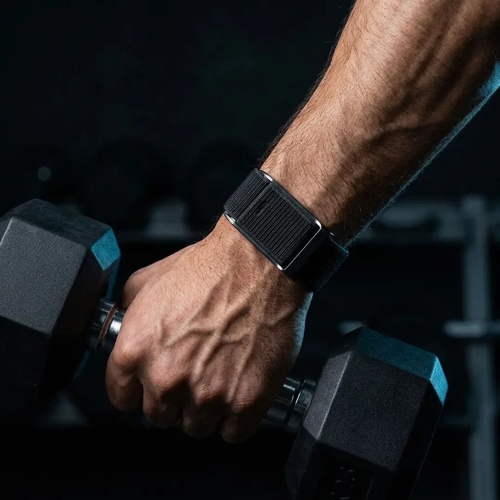 Pulso com a eaze segurando um halter na academia